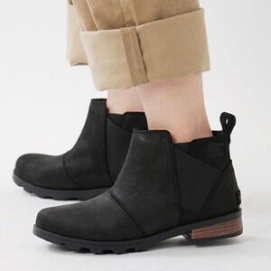 Sorel Emelie Chelsea Black Suede‎ Leather Ankle Boots Women's 7.5 Boho Outdoors